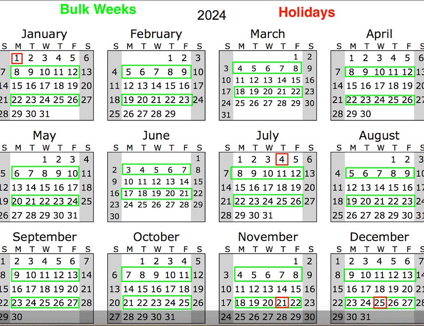 Bulk Trash calendar 2024
