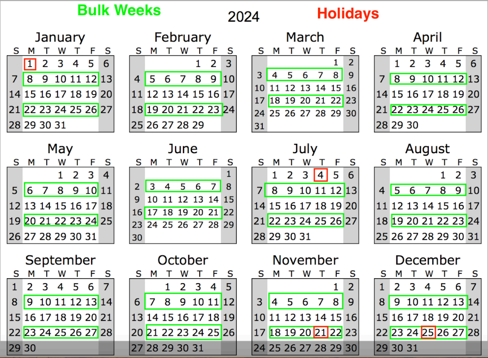 Paloma bulk trash calendar 2024